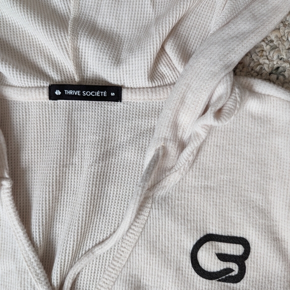 CycleBar Thrive Societe Waffle Knit Open Front Hooded Pullover - Picture 8 of 9